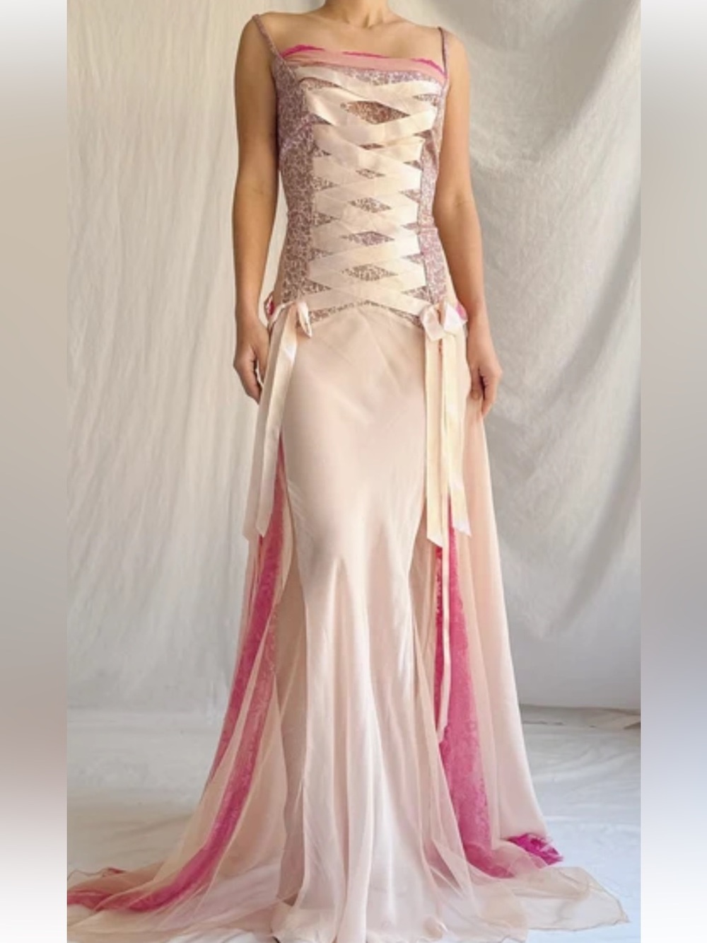 Victoria's Secret 2003 Viral Pink Lace-Up Satin slip